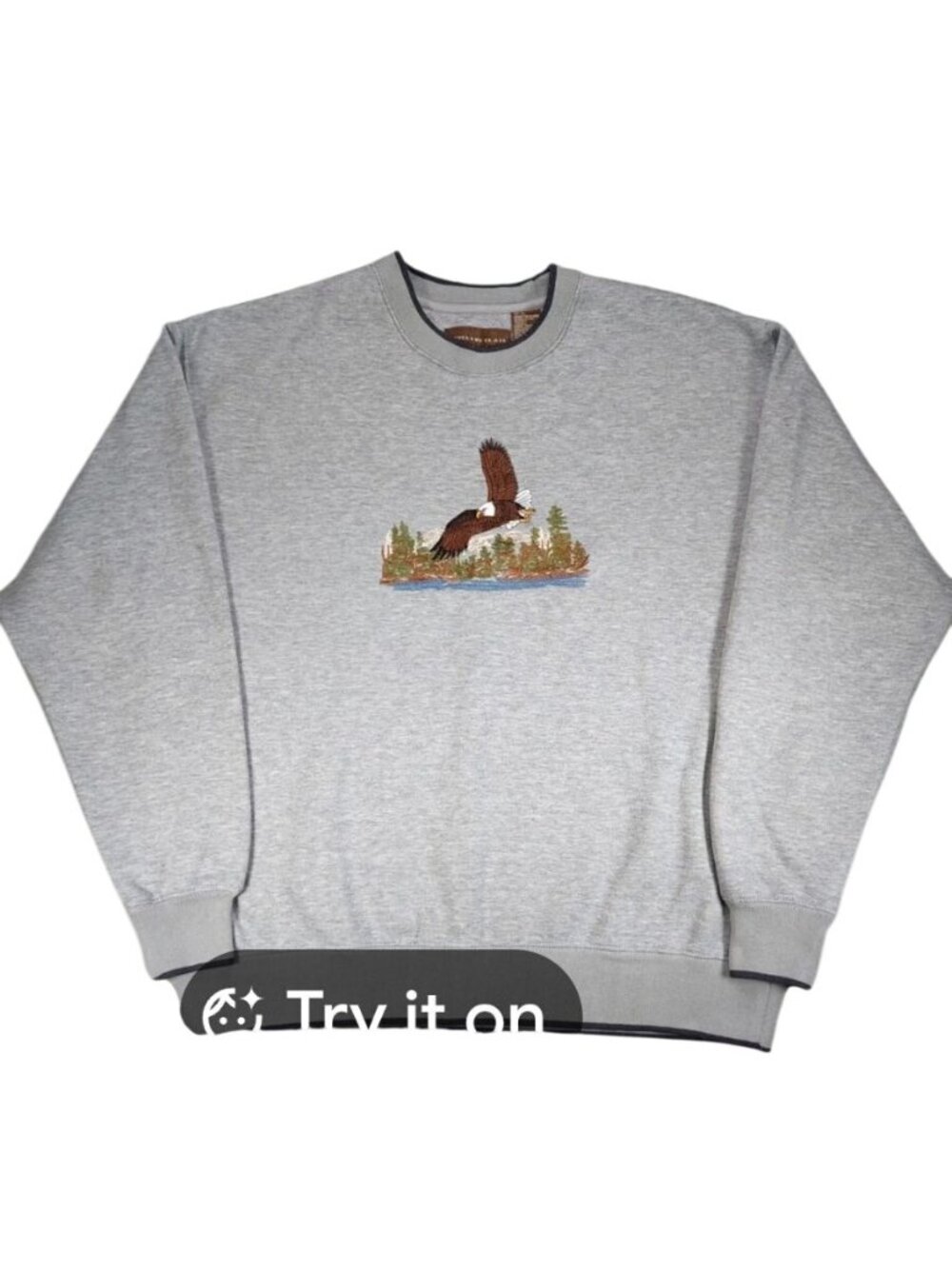 Vtg Woodland Trail Bald Eagle Embroidered Crewneck Sweatshirt Gray XL Grandpa